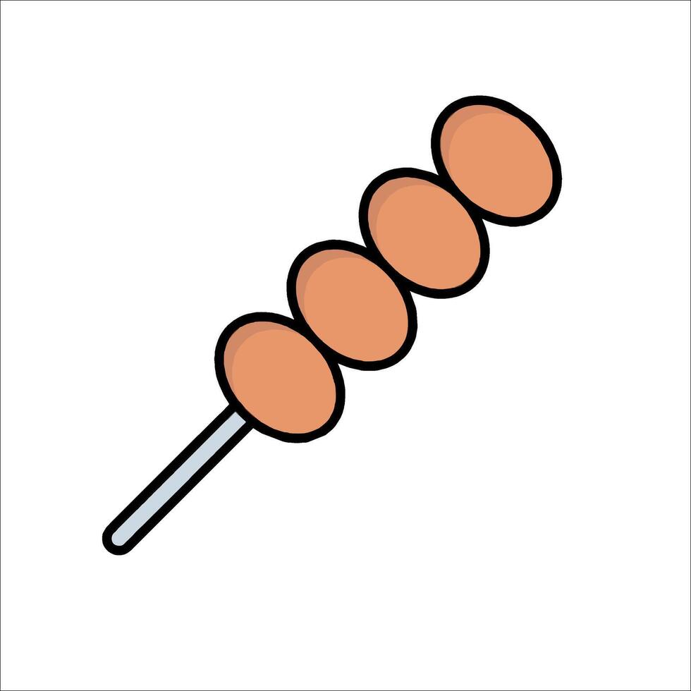 A skewer with four pieces of meat on it vector