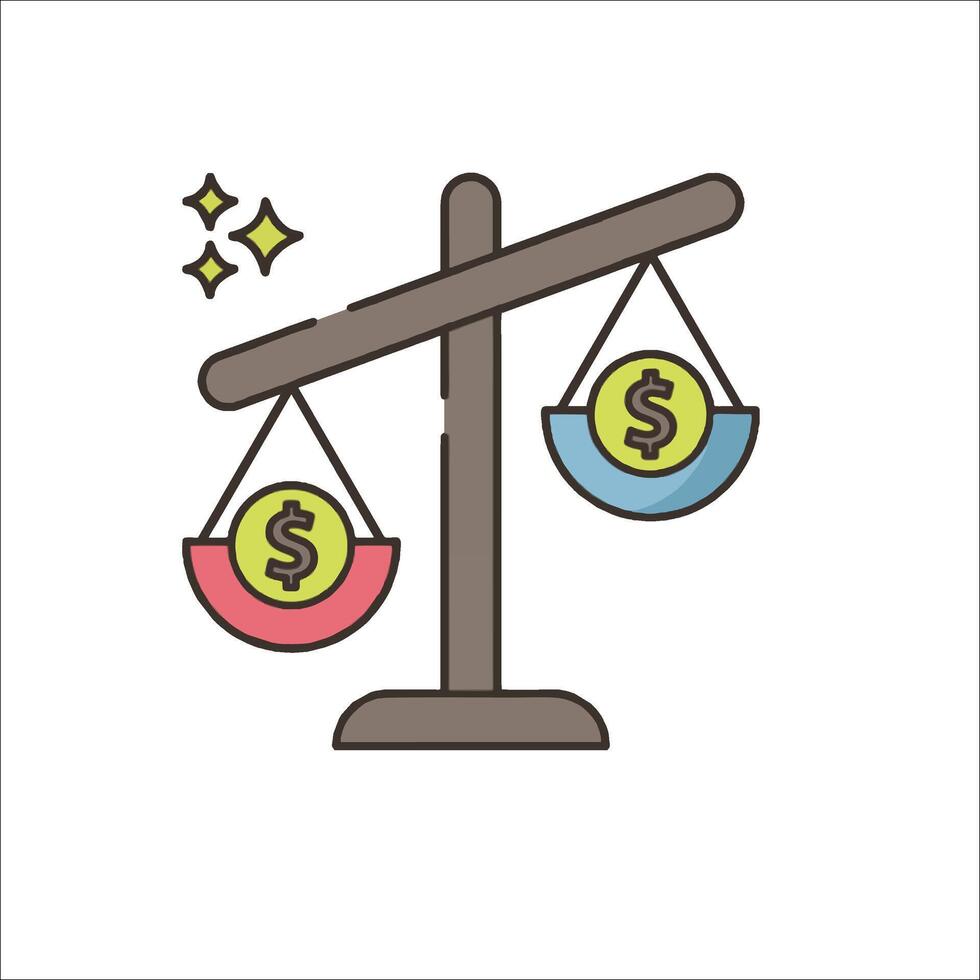 An illustration of a balance scale with dollar signs on it vector