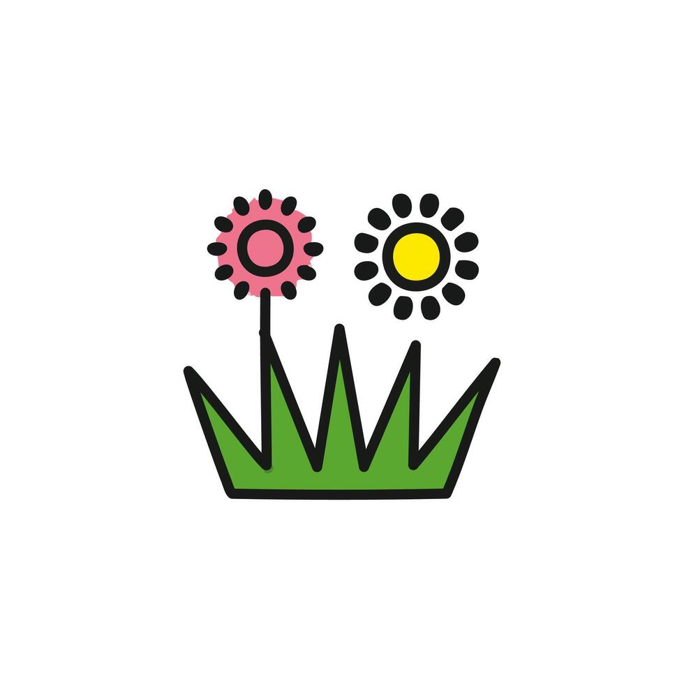 Flower with grass icon design with inspiration illustration template. vector