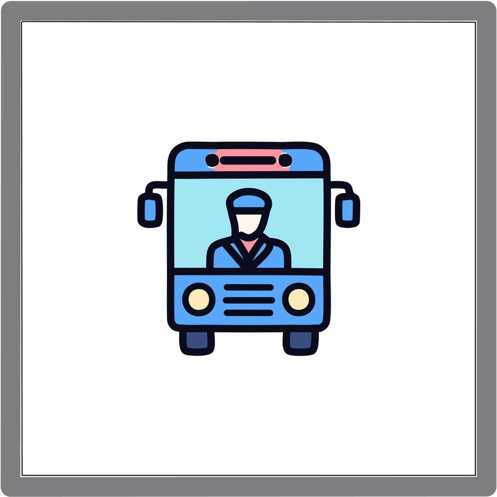 Bus driver icon in square frame illustration in blue colors. vector