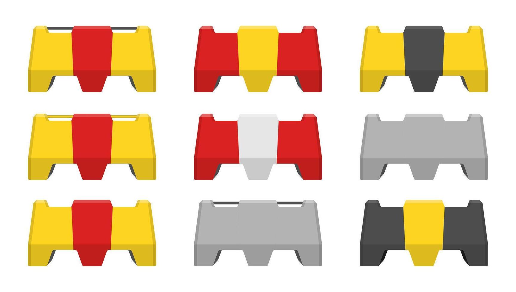 Realistic concrete road barrier icon symbol set. Traffic concrete barricades sign collection. illustration image. Isolated on white background. vector