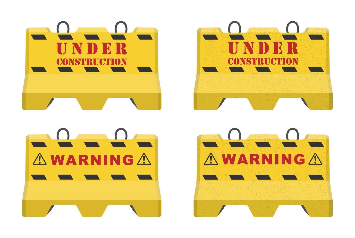 Realistic concrete road barrier icon symbol set. Under construction, warning barricades sign collection. concrete illustration image. Isolated on white background. vector