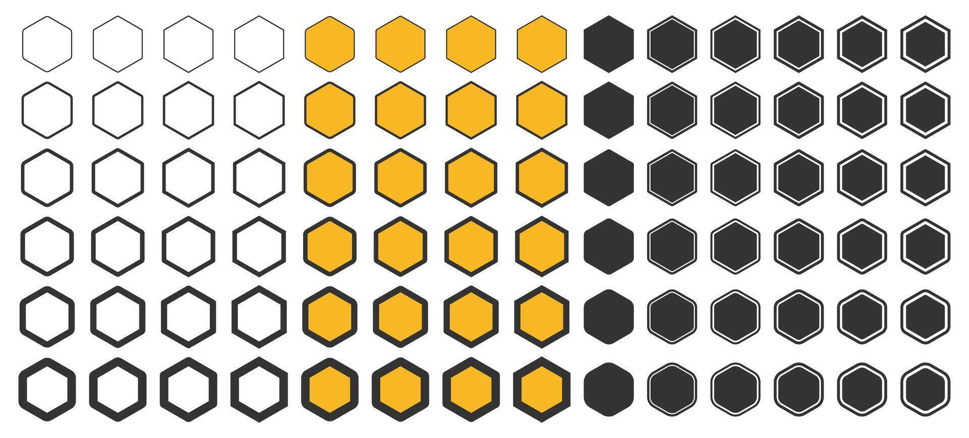 Various Honeycomb icon symbol set. Honey symbol logo sign collection. Bee wax sign. Yellow hexagon comb. illustration image. Isolated on white background. vector