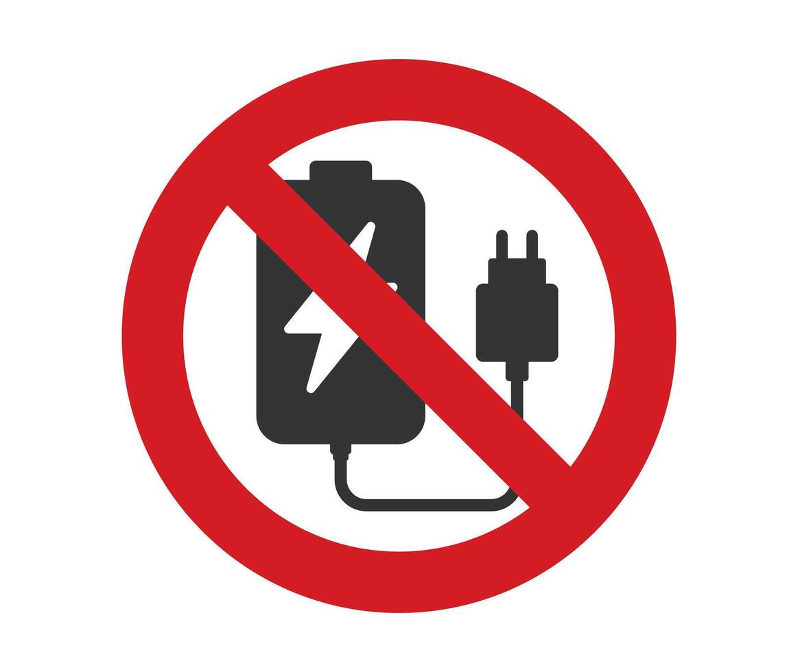 it is forbidden to charge the battery icon. No charging symbol. logo of prohibited mobile phone charging. battery accu illustration image. Isolated on white background. vector