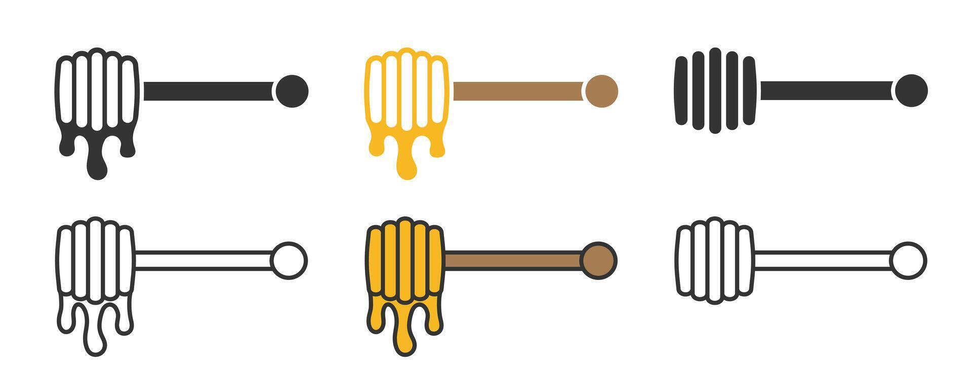 Various Honey spoon icon symbol set. Honey symbol logo sign collection. Liquid bee honey sign. Honey package design. illustration image. Isolated on white background. vector