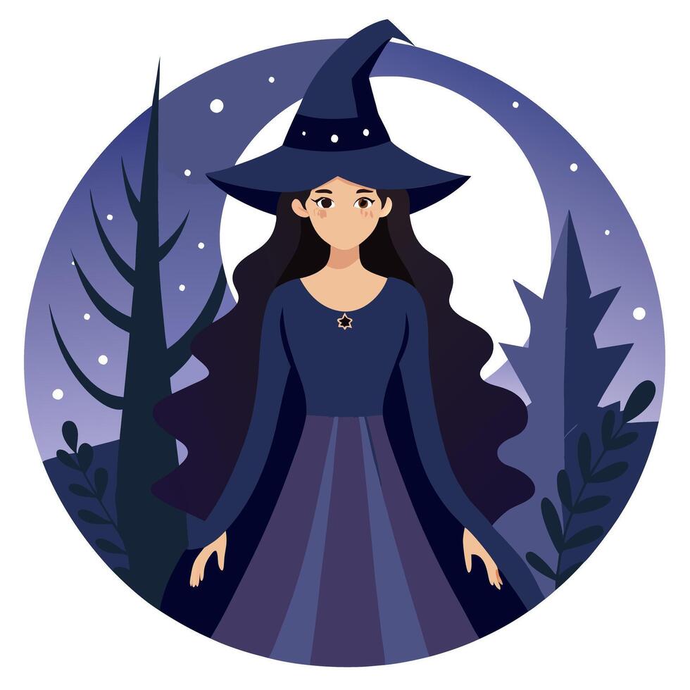 A witch in a purple dress and hat vector