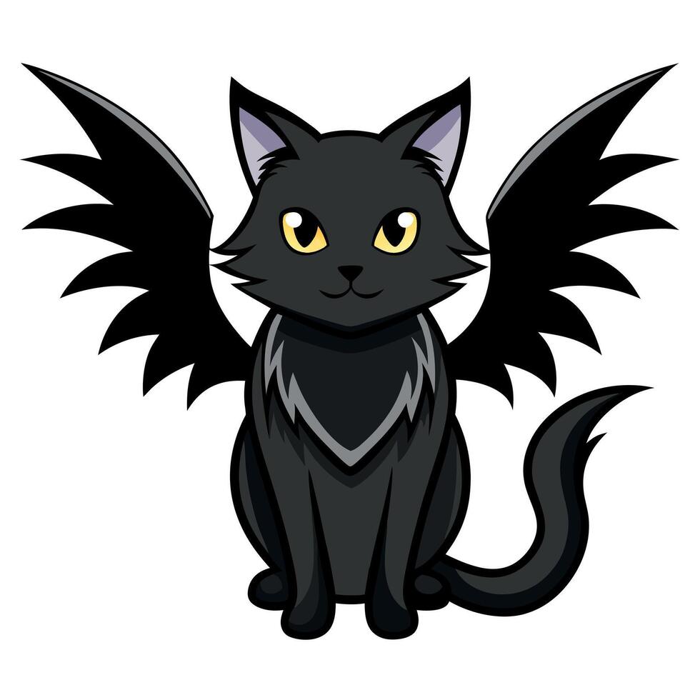 A cartoon black cat with wings vector