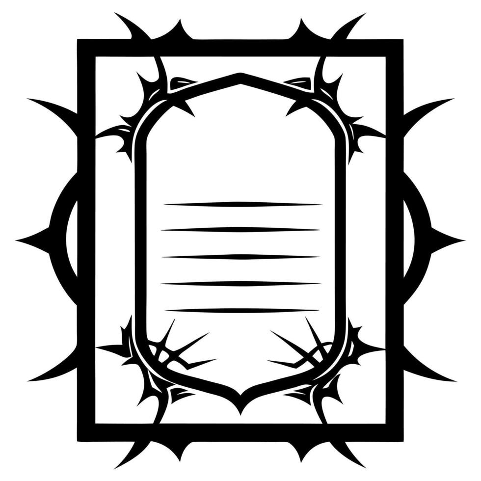 A black and white drawing of a frame with a crown of thorns vector