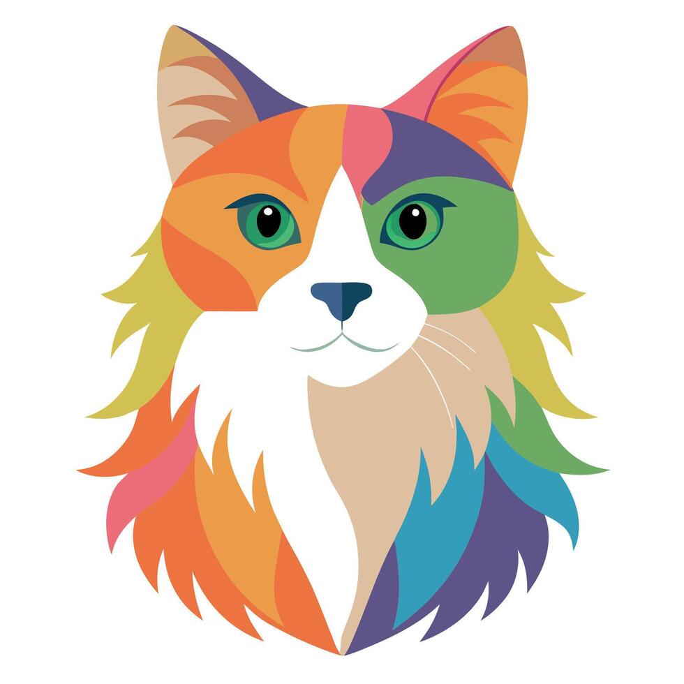 A colorful cat head with green eyes vector