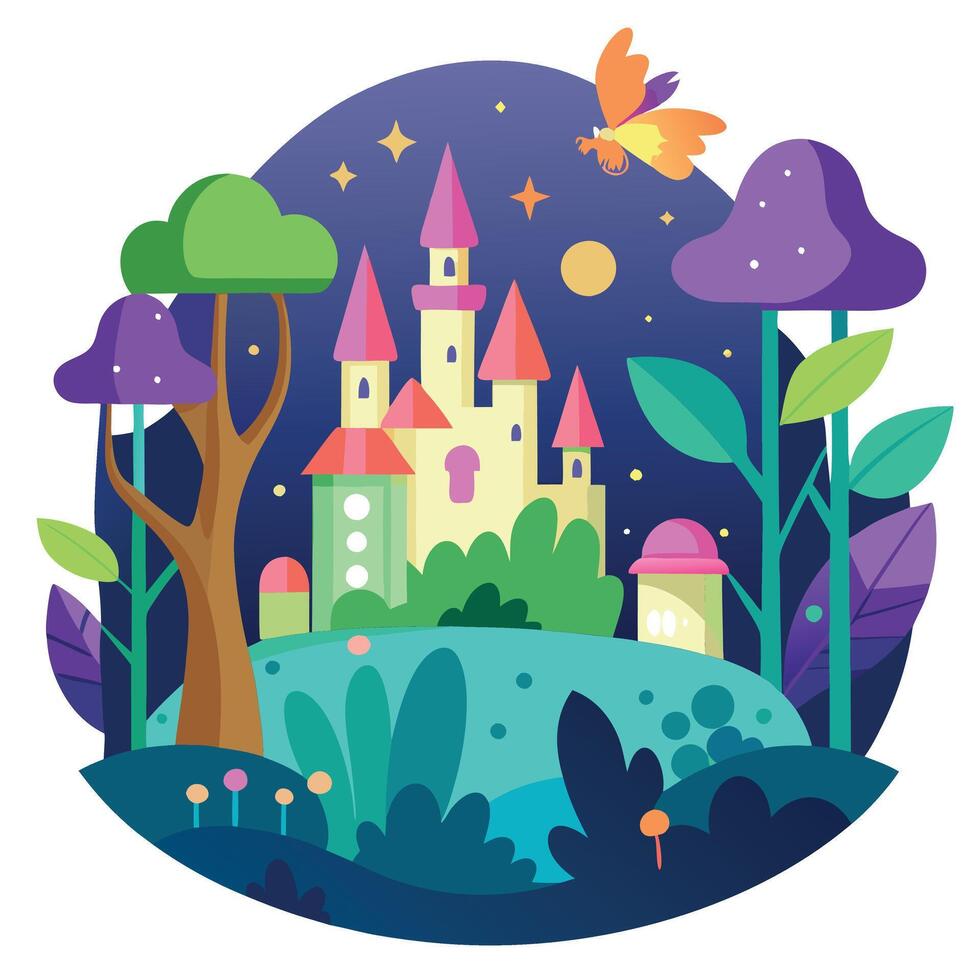 Fairy tale castle in the forest illustration vector