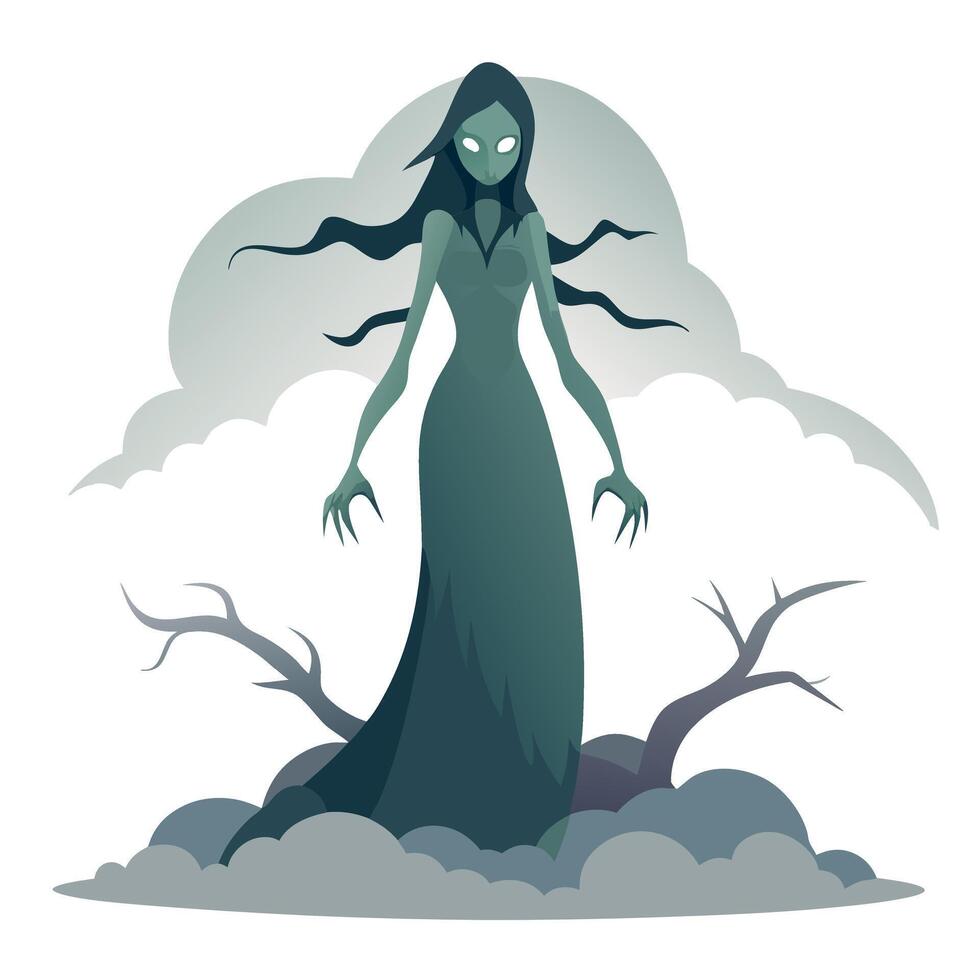A cartoon illustration of a ghost in a long dress vector