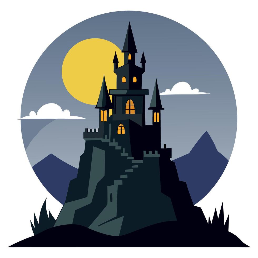 Halloween castle with moon and moonlight vector