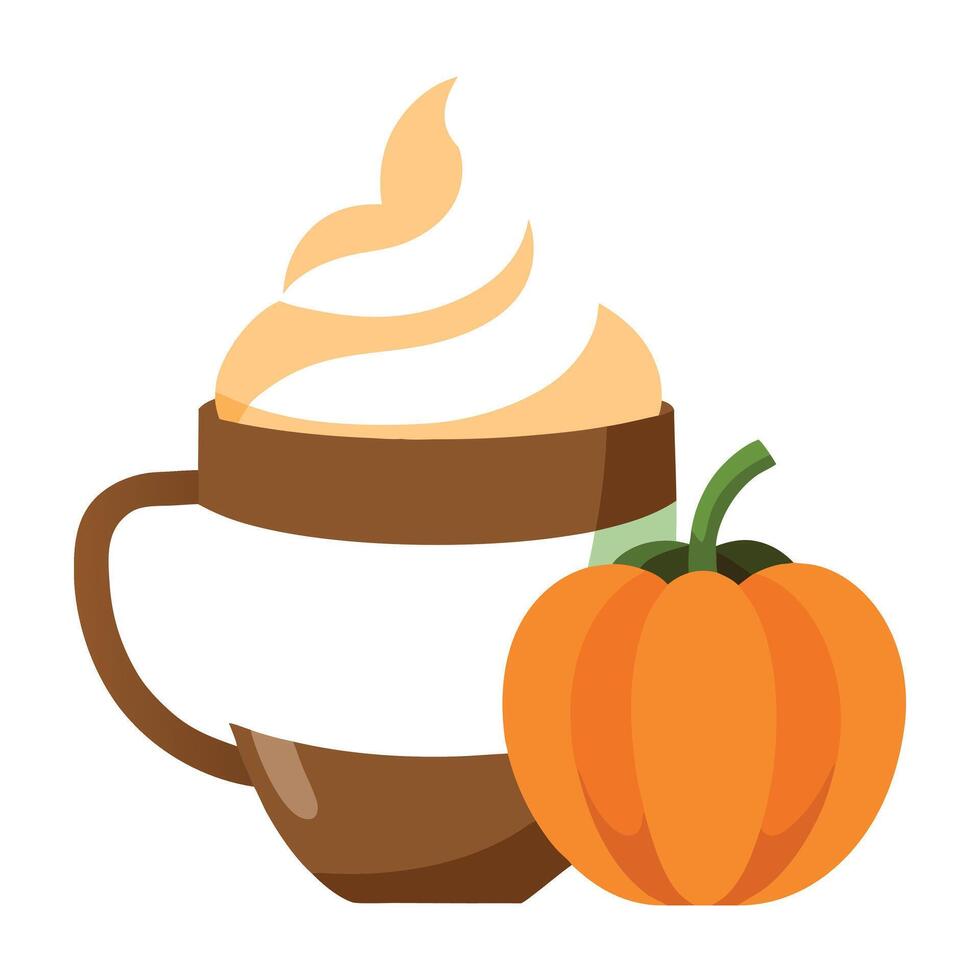 A cup of coffee and pumpkin on a white background vector
