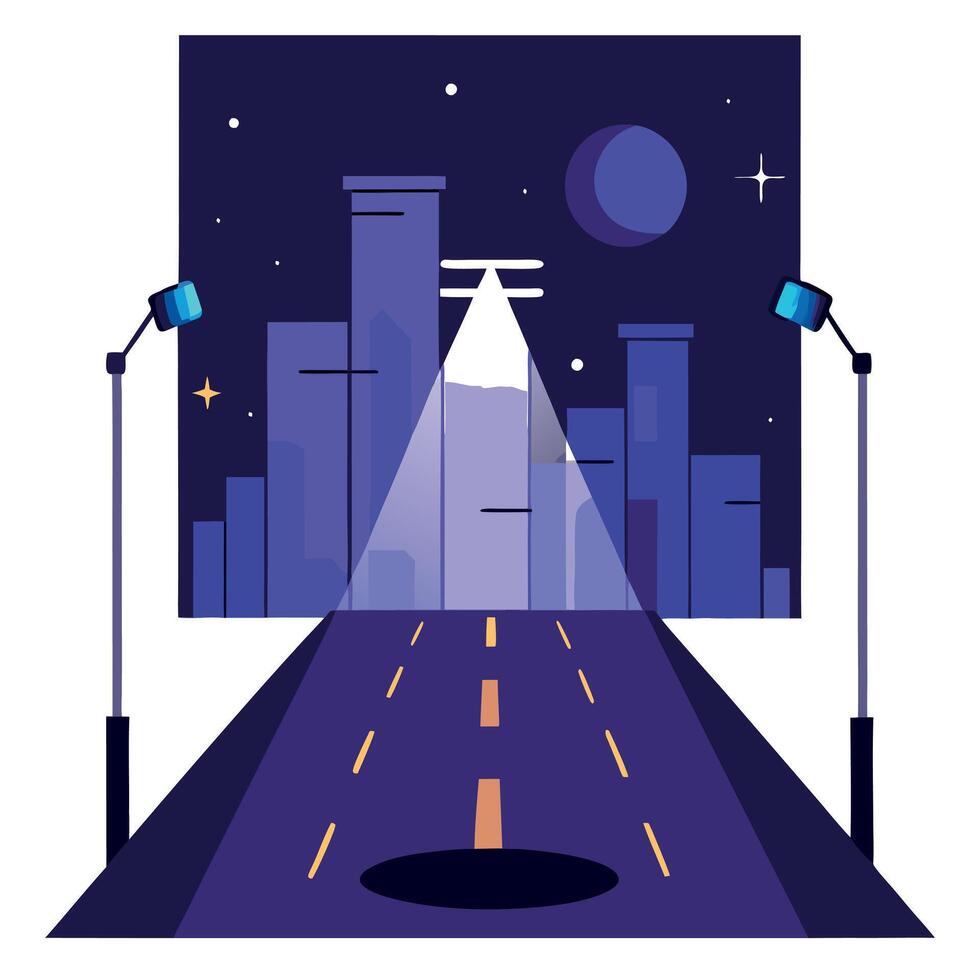 An illustration of a city street at night vector