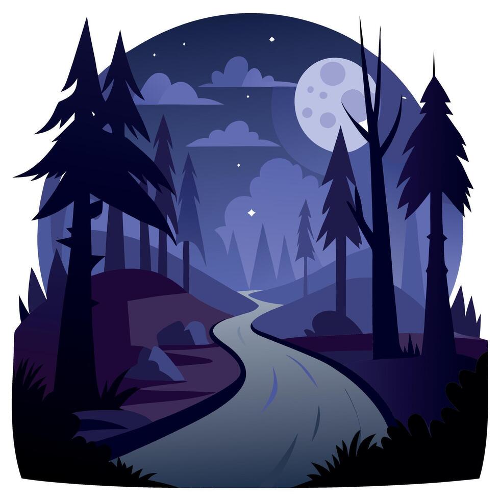 A path through the forest at night vector