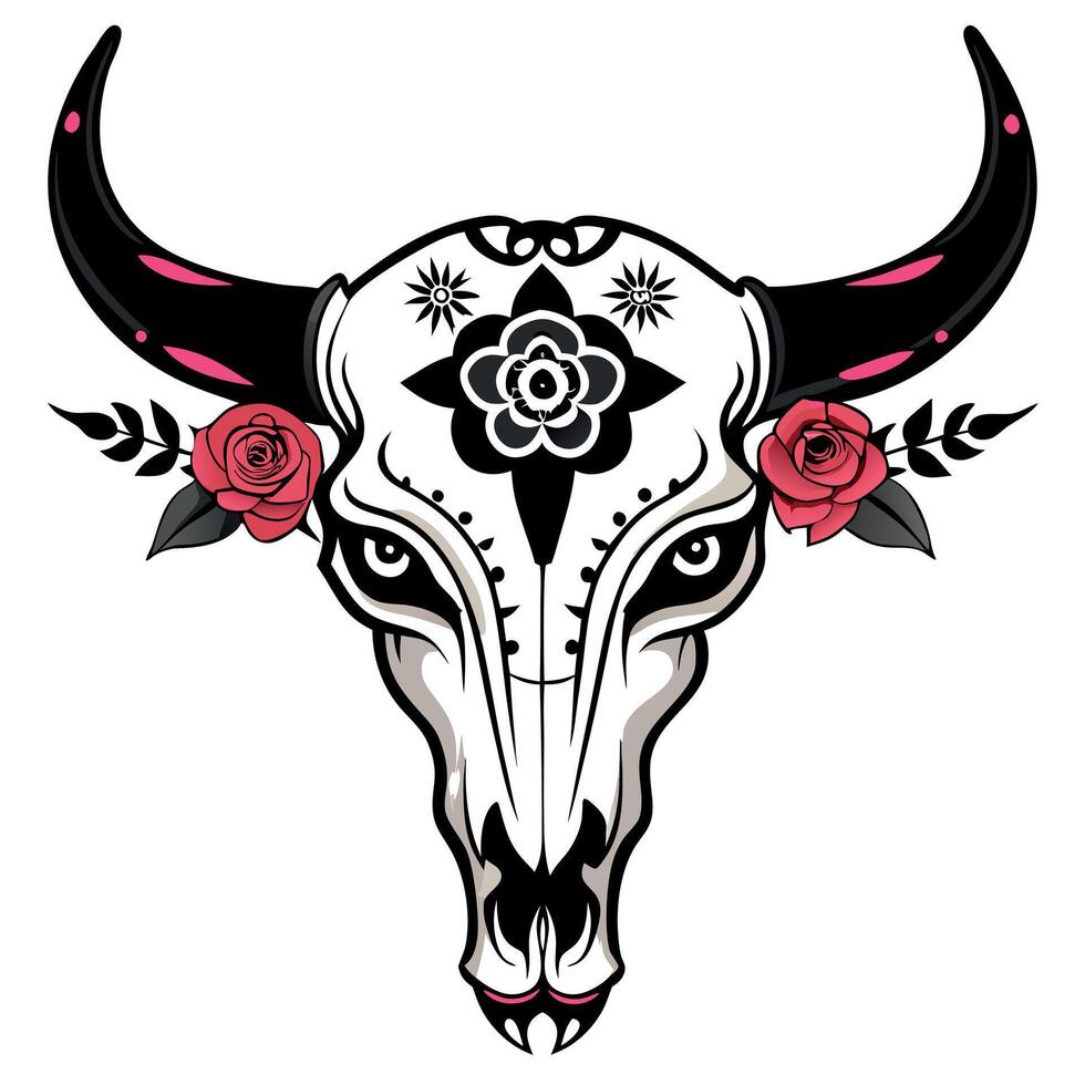 Bull skull with roses vector
