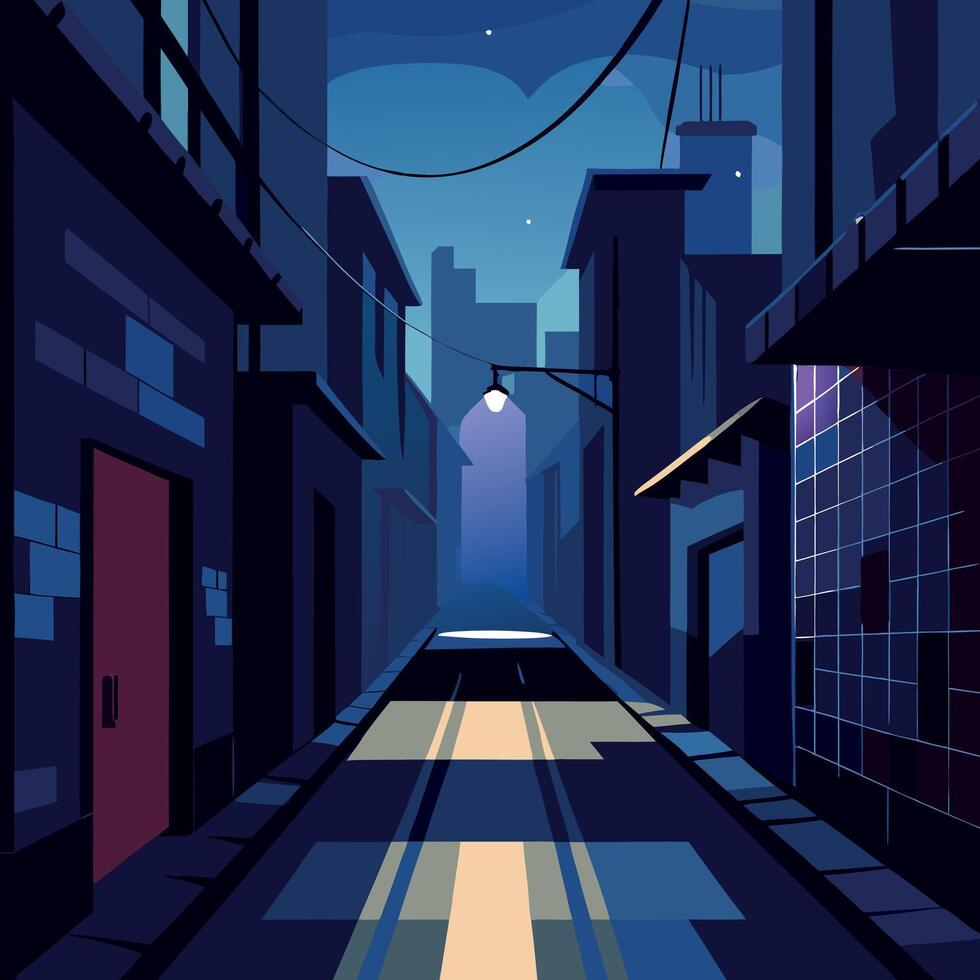 An illustration of a dark alley at night vector