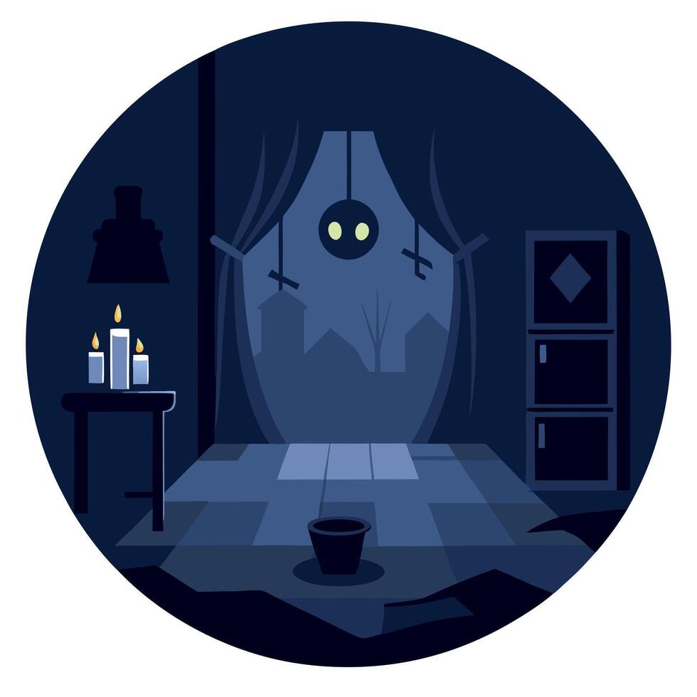 A dark room with a creepy looking monster in it vector