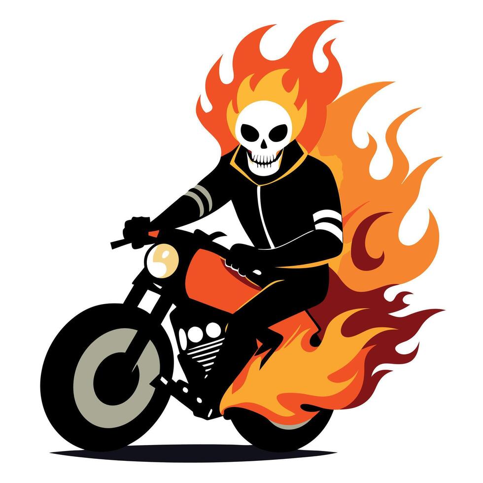 A cartoon skeleton riding a motorcycle with flames vector