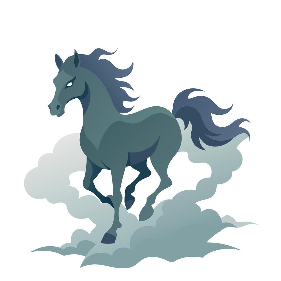 A cartoon horse running in the clouds vector