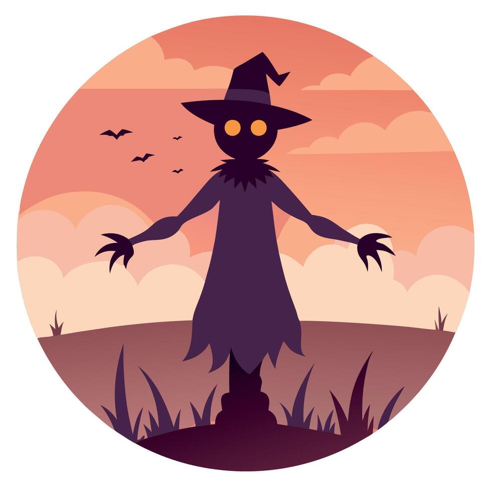 Scarecrow with hat and wings in the field vector