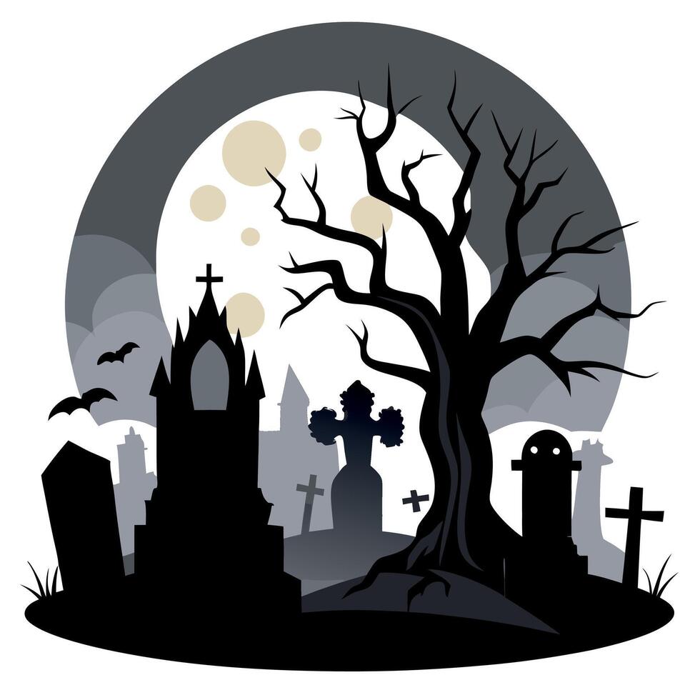 Halloween background with graveyard, tombstones and bats vector