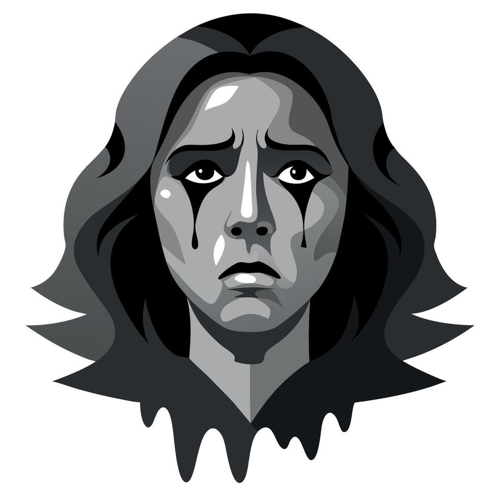 A woman with a sad face and tears on her face vector