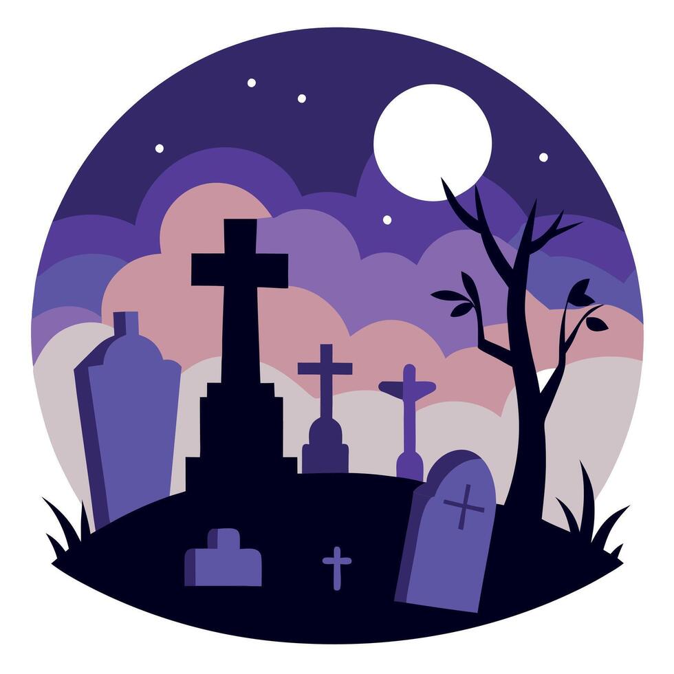 Halloween graveyard with tombstones and moon vector