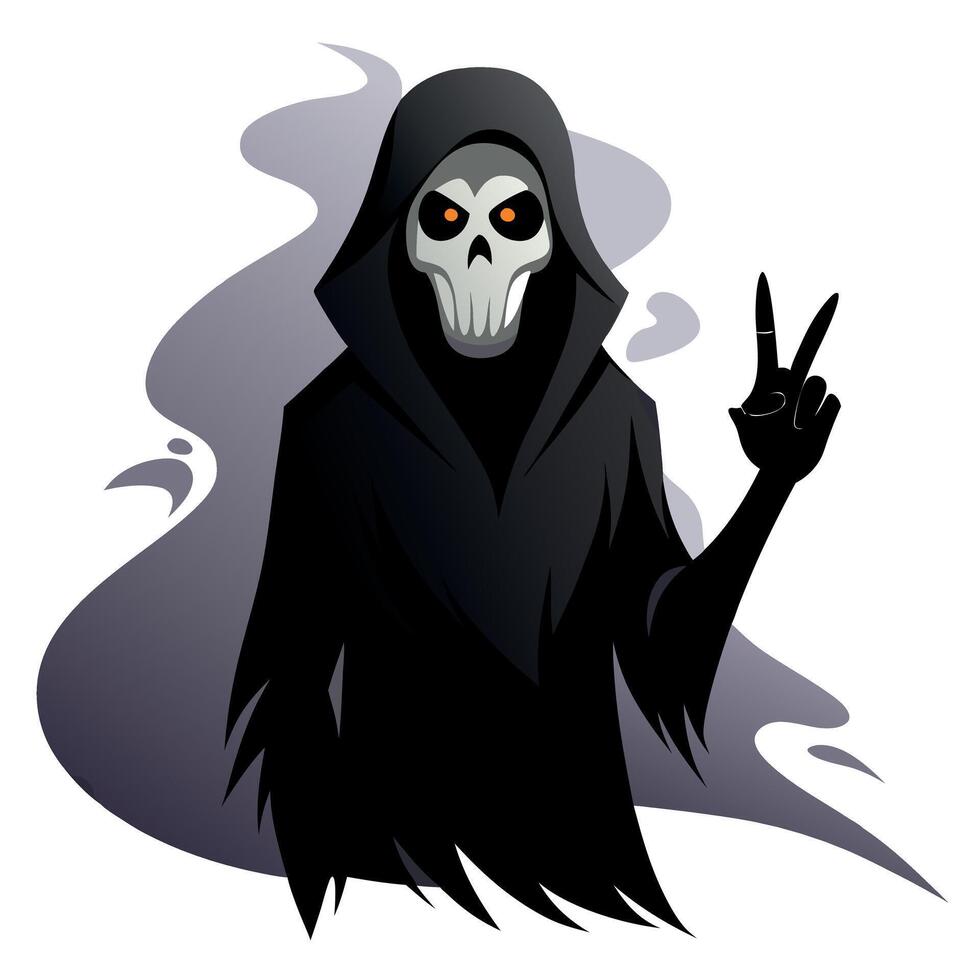 A grim reaper with a black hood and a peace sign vector