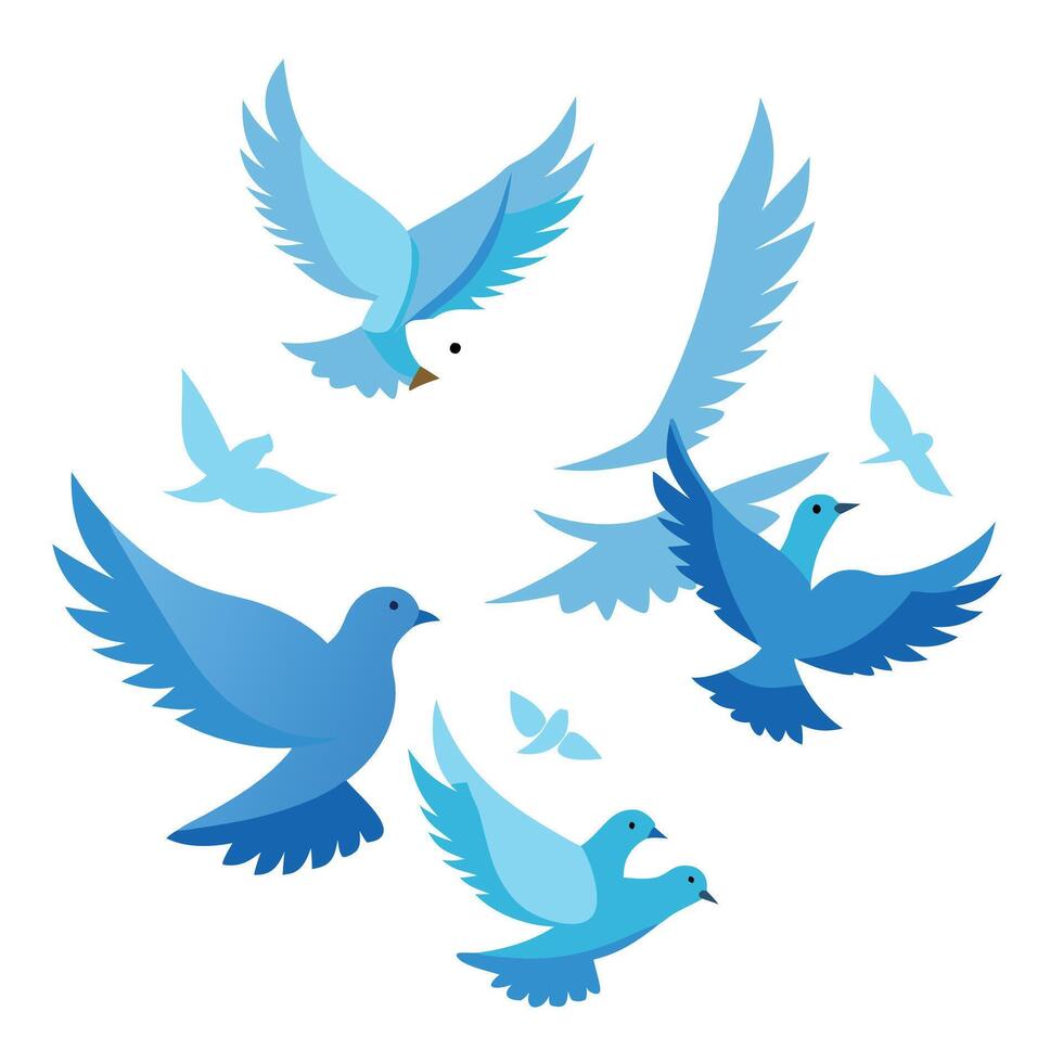 A flock of blue birds flying in the air vector