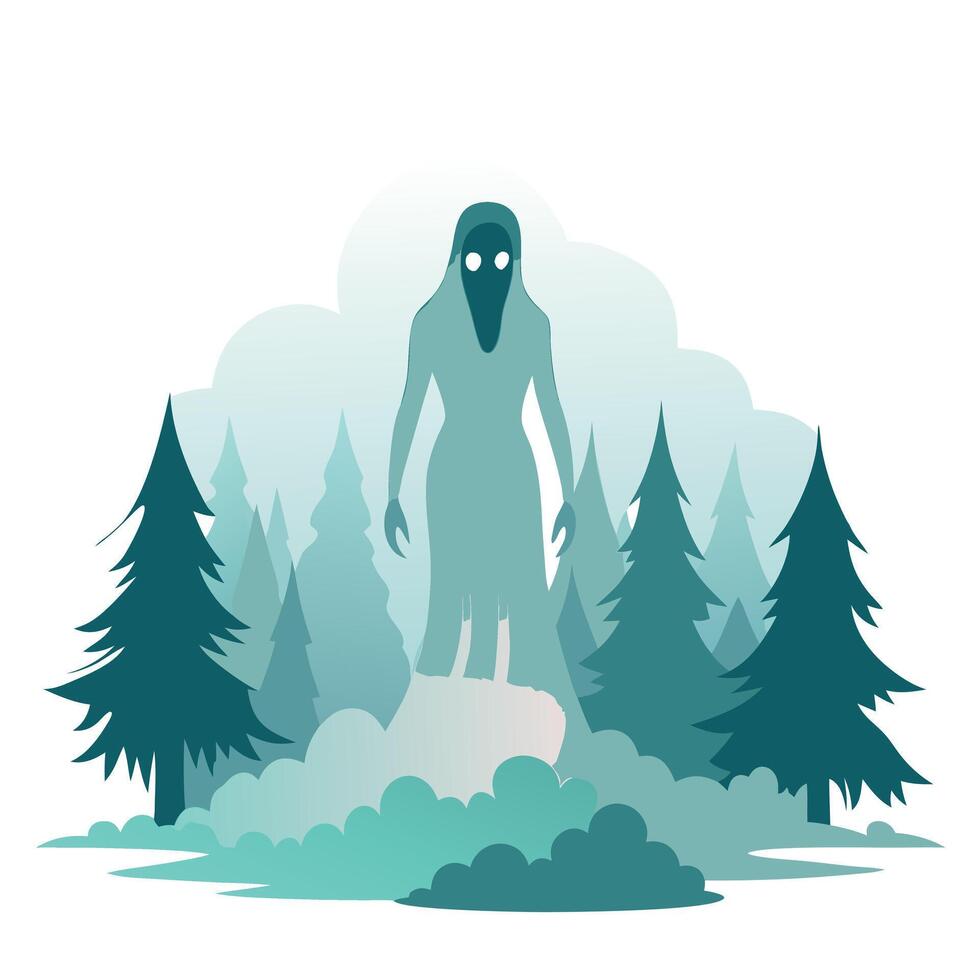 A ghost in the forest with trees and clouds vector