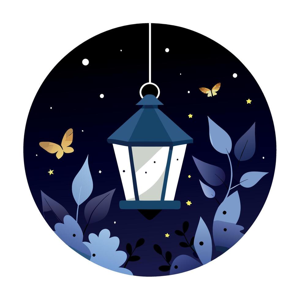 Night lantern with butterflies illustration vector
