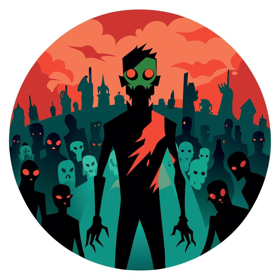 A zombie is standing in front of a crowd of people vector