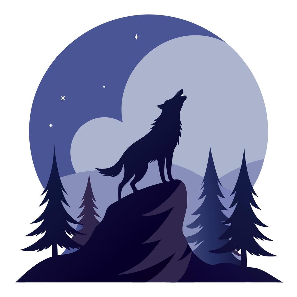 A wolf howling at the moon in the forest vector