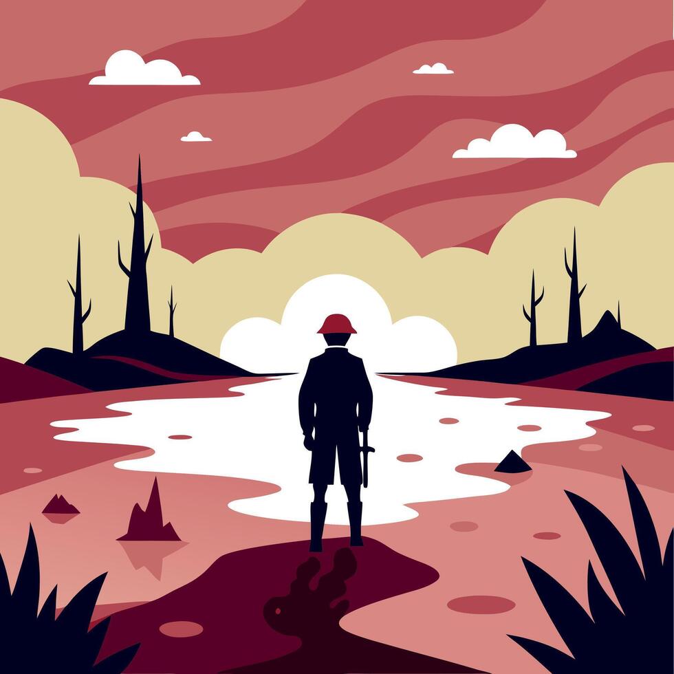 A man in a red hat stands in front of a river vector