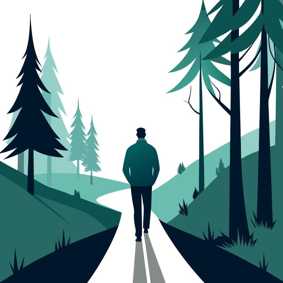 Man walking on a path in the forest vector