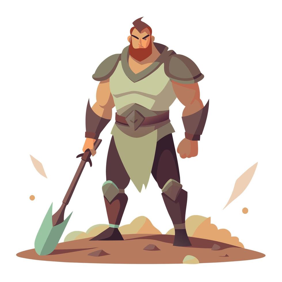 A cartoon character with a sword and shield vector