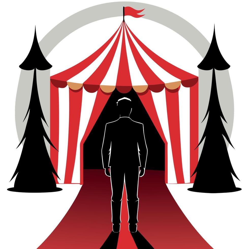 A man standing in front of a circus tent vector