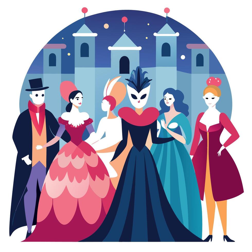 A group of people dressed in costumes and masks vector