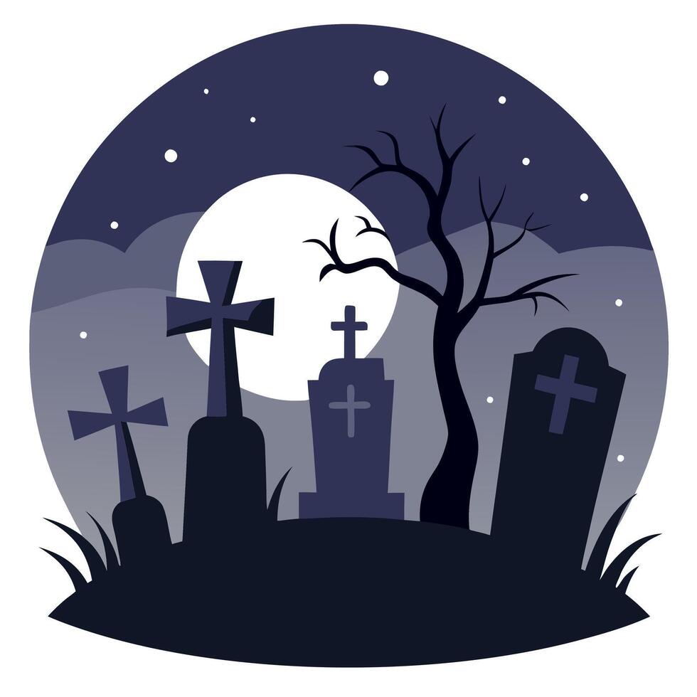 Halloween graveyard with tombstones and moon vector