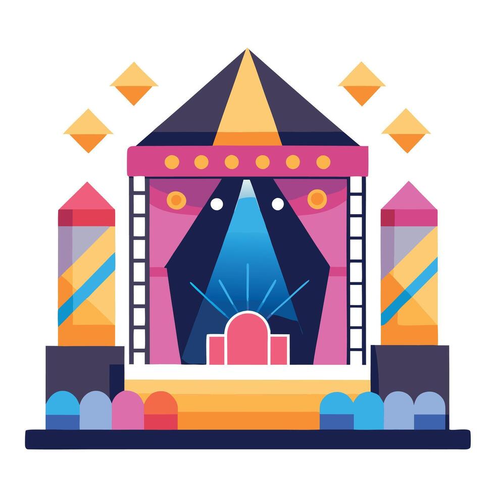 An illustration of a stage with a stage curtain vector