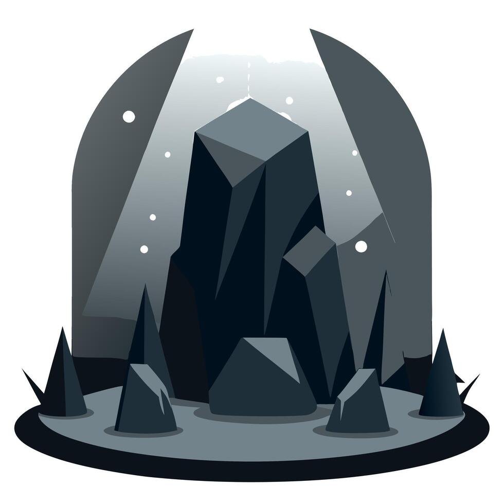 A black and white illustration of a mountain with rocks vector