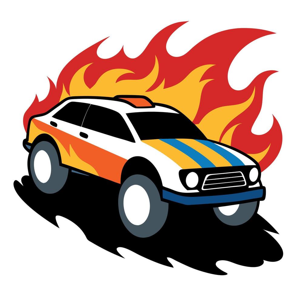 A cartoon car with flames on it vector