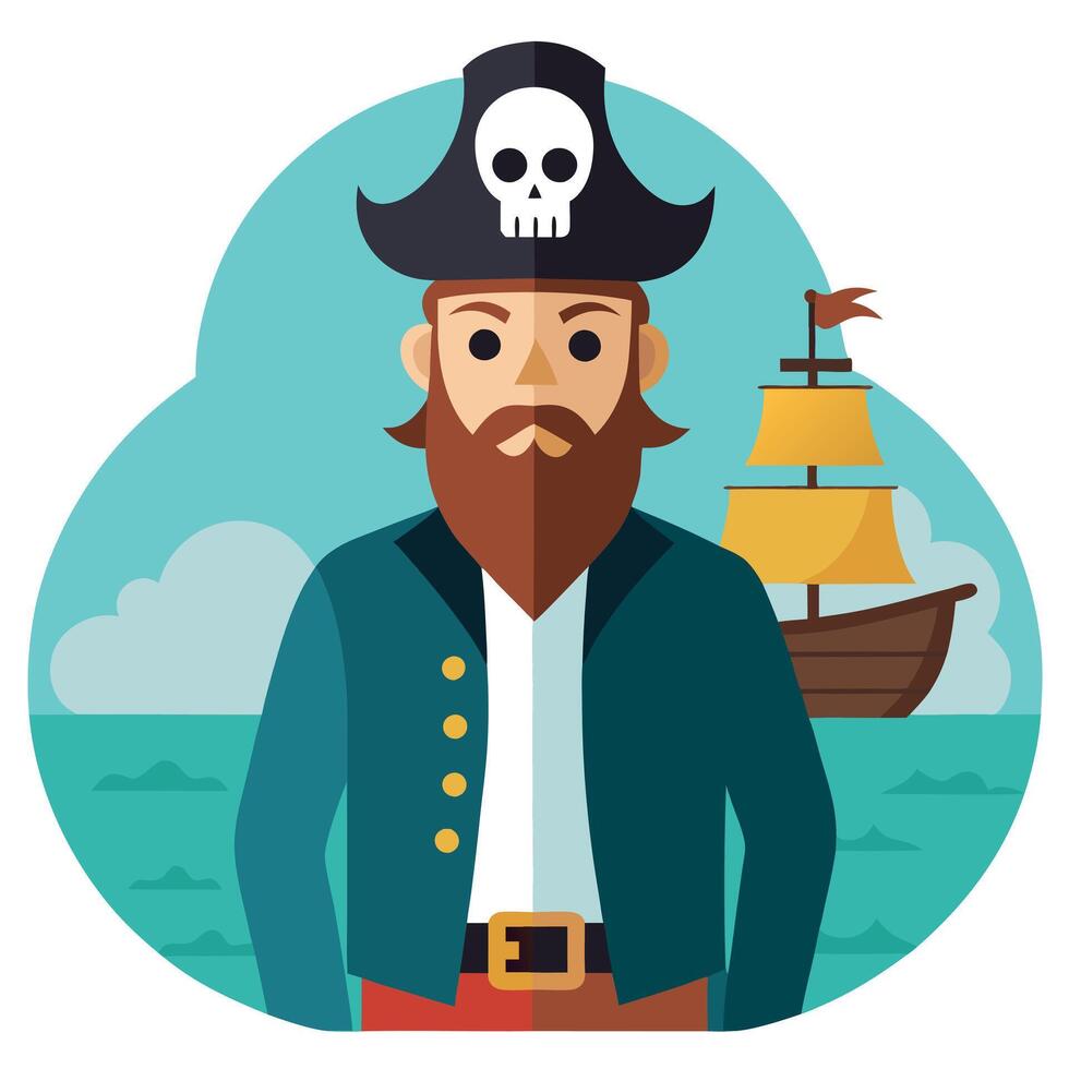 Pirate with skull and crossbones on his hat vector