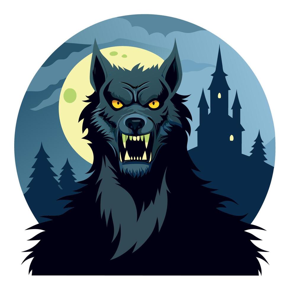 A werewolf with a full moon in the background vector