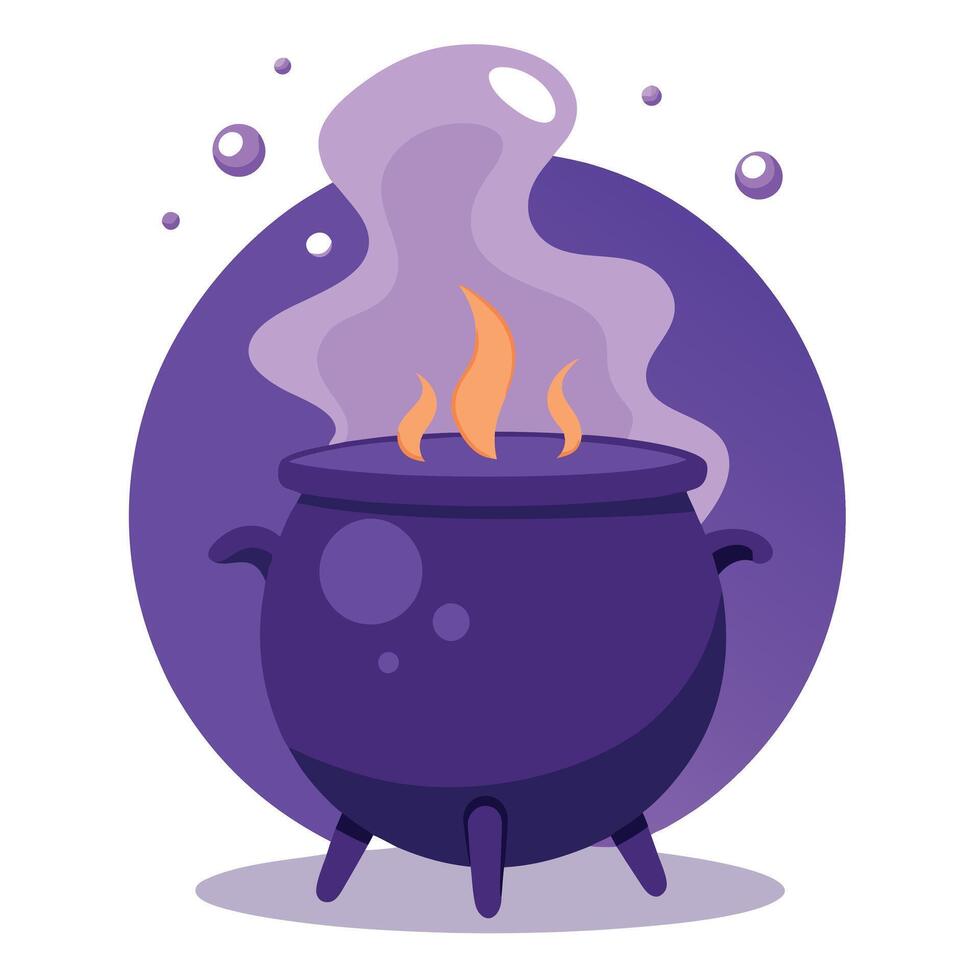 A purple cauldron with a burning pot on top vector