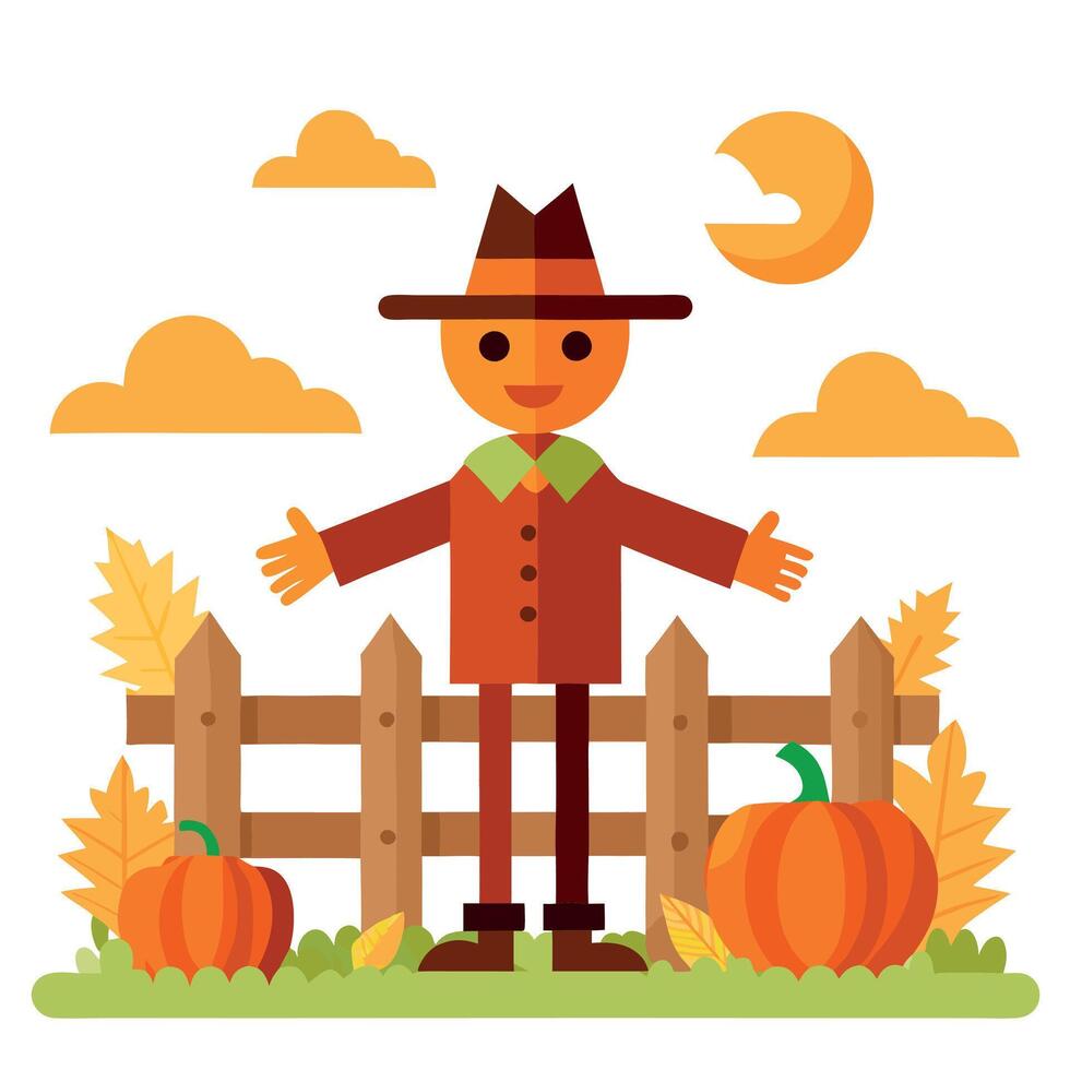 Scarecrow in autumn field illustration vector