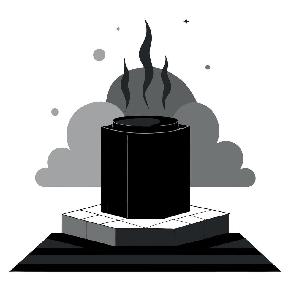 A black and white illustration of a black box with smoke coming out of it vector