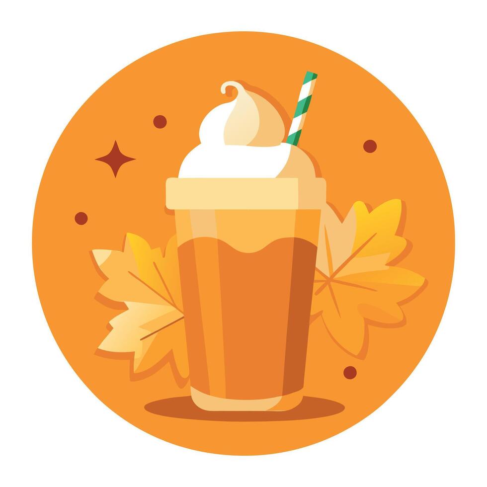 An orange drink with whipped cream and leaves vector