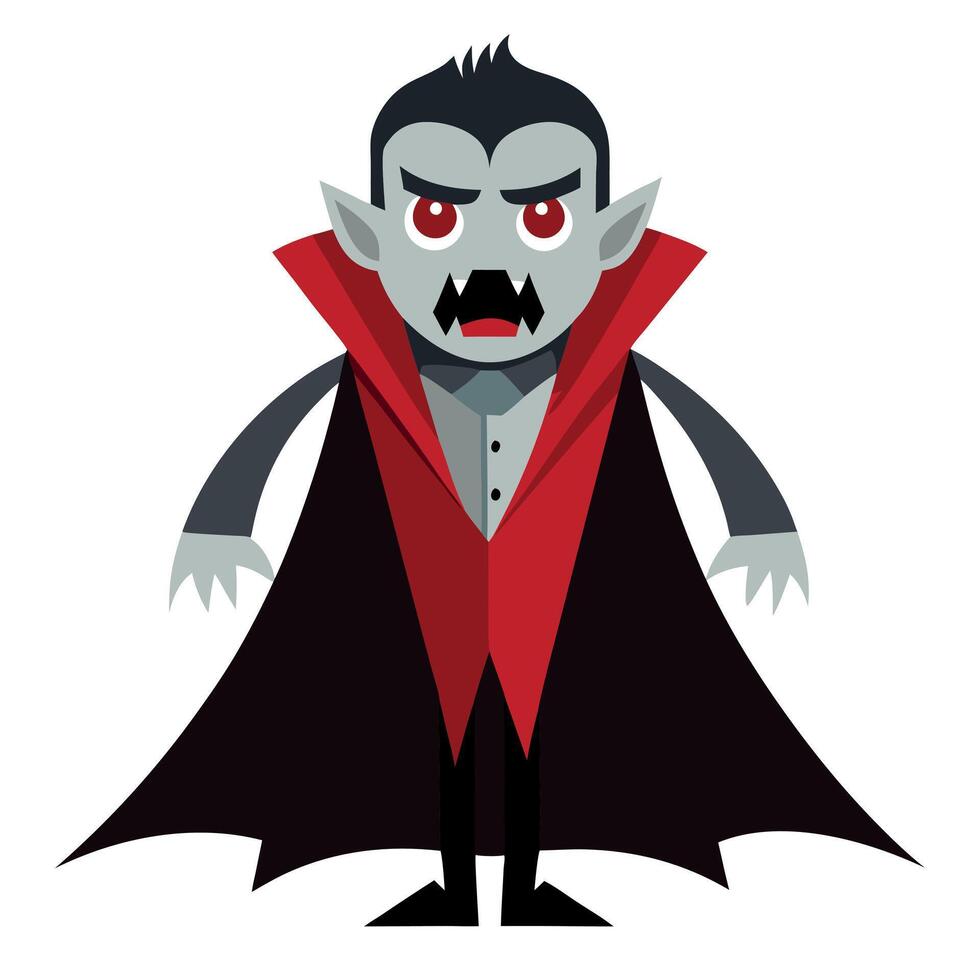 A cartoon vampire with red cape and black hair vector